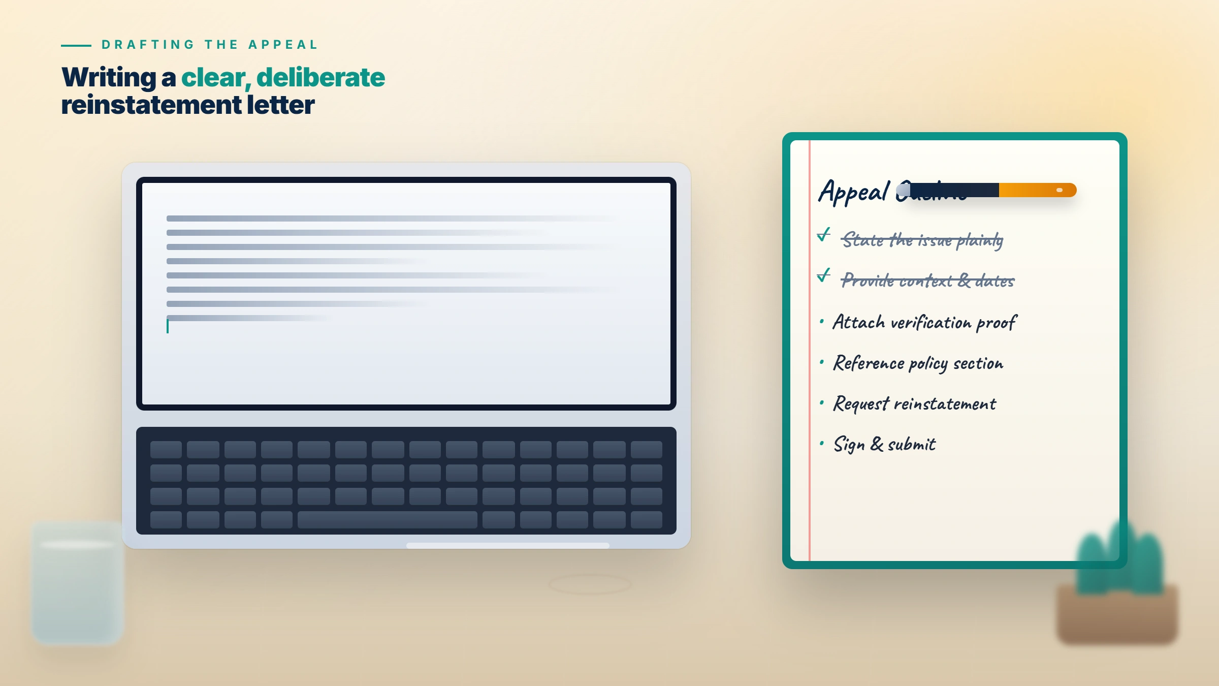 Person carefully drafting an appeal letter on a laptop with talking points in a notebook, demonstrating how to unban my Twitter account through a written appeal.