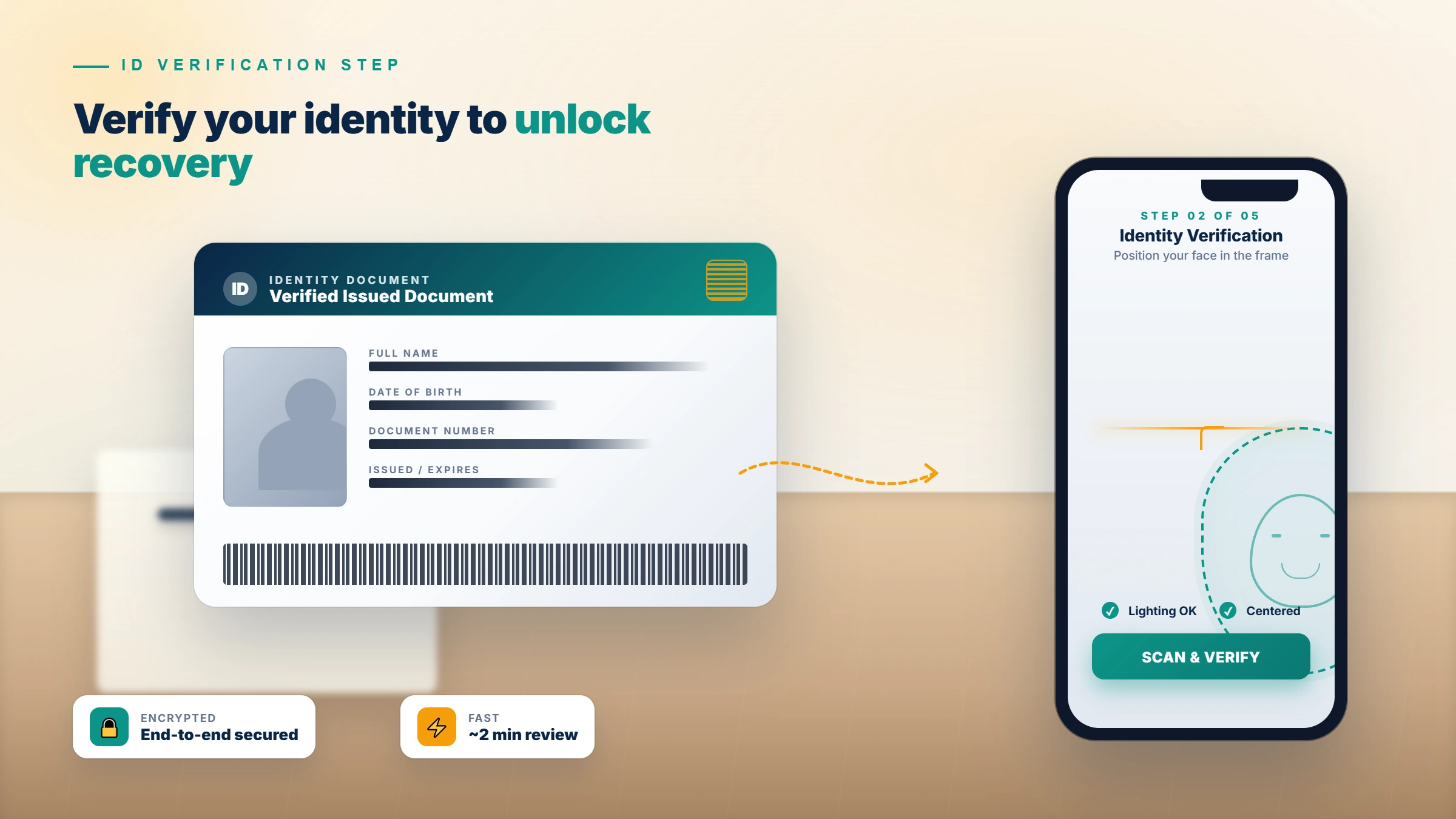 Hands holding a government identity card beside a smartphone selfie prompt, illustrating how to unban yourself from Instagram via identity verification.