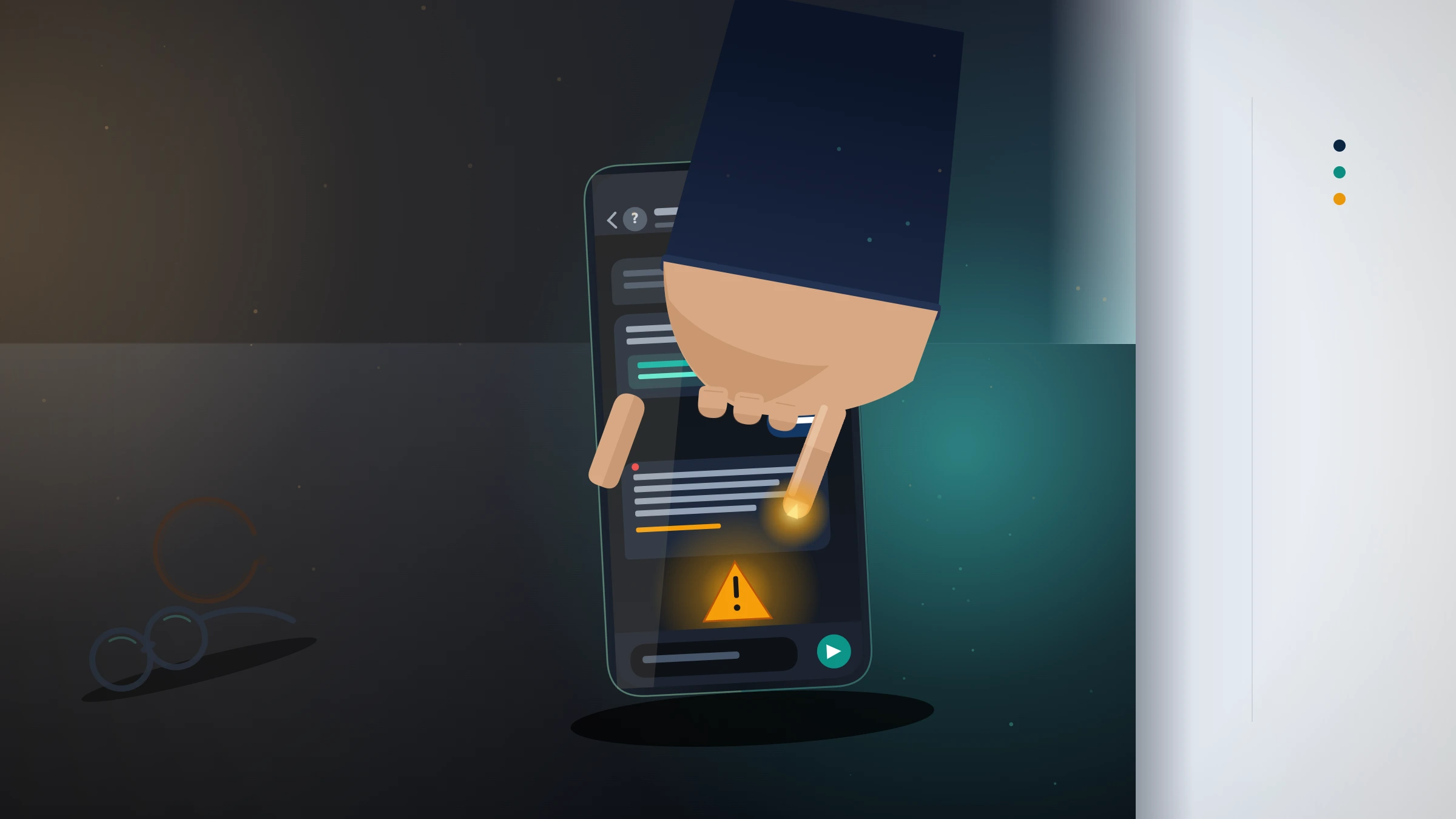 A close-up of a hand pausing over a suspicious recovery service message, illustrating scam risks during permanently banned tiktok account recovery.