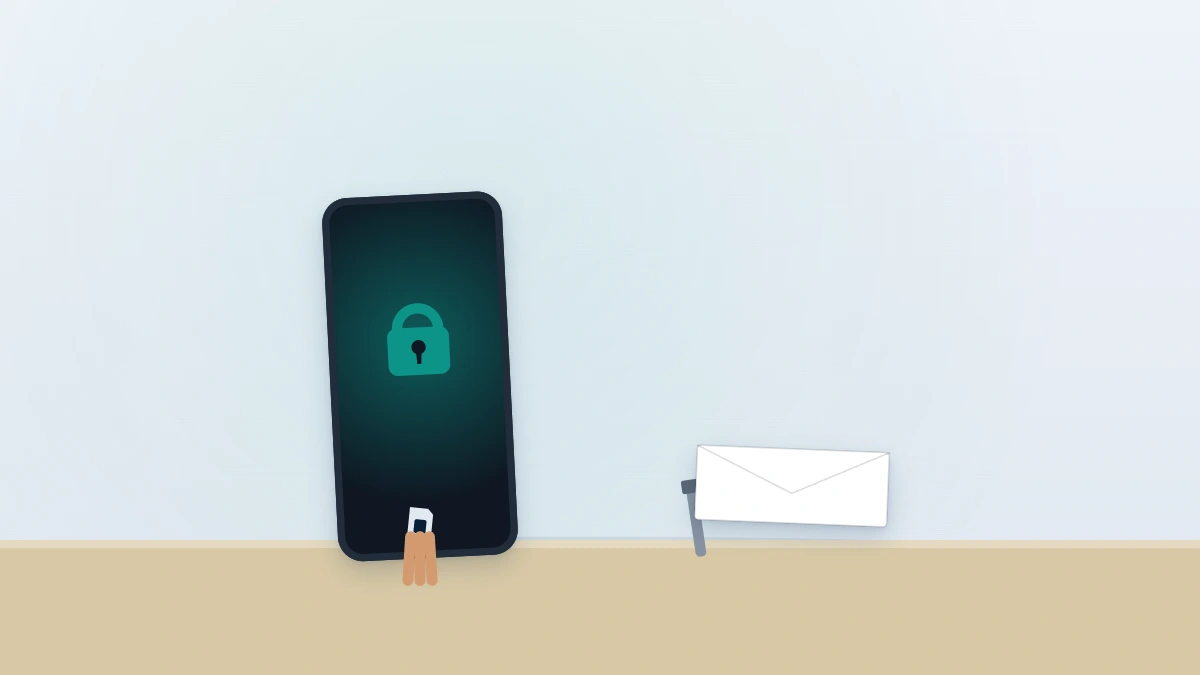 Replacement SIM card next to a locked smartphone, the first step to recover my Telegram account after losing a phone.