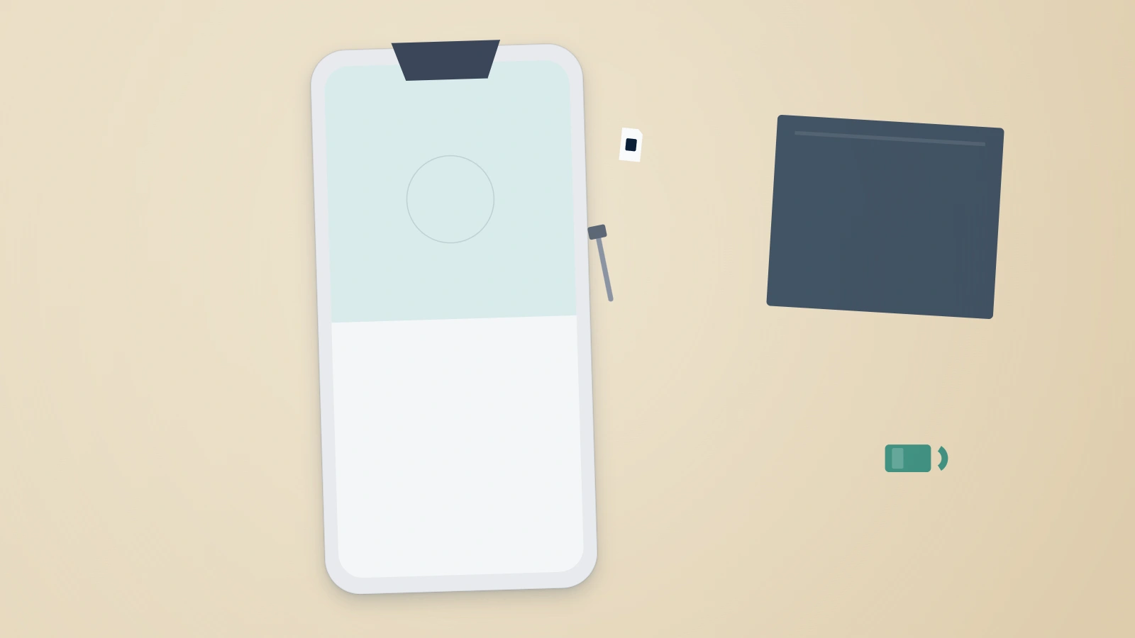 New smartphone with its SIM tray open on a desk, set up to recover a WhatsApp account on a new phone after switching devices.