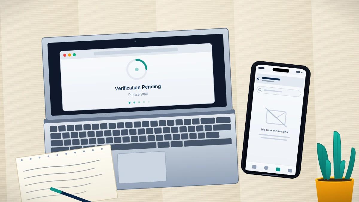 User troubleshooting a telegram account recovery not working error on a laptop while a phone shows a pending verification screen.